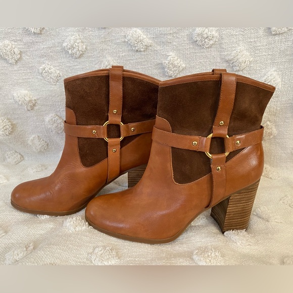 Ralph Lauren Western Brown Leather Suede Heeled Ankle Boots Minimal Quiet Luxury - Picture 5 of 8